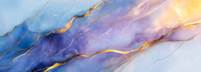 Obraz premium Abstract art of blue and purple marble pattern with gold veins, ideal for luxurious and elegant design projects.