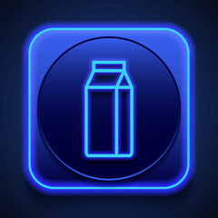 Fototapeta premium Milk package logo simple icon vector. Flat design. Blue neon style on button. With shadow