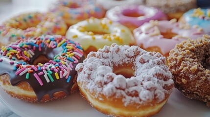 Colorful Donuts Displayed on a White Plate