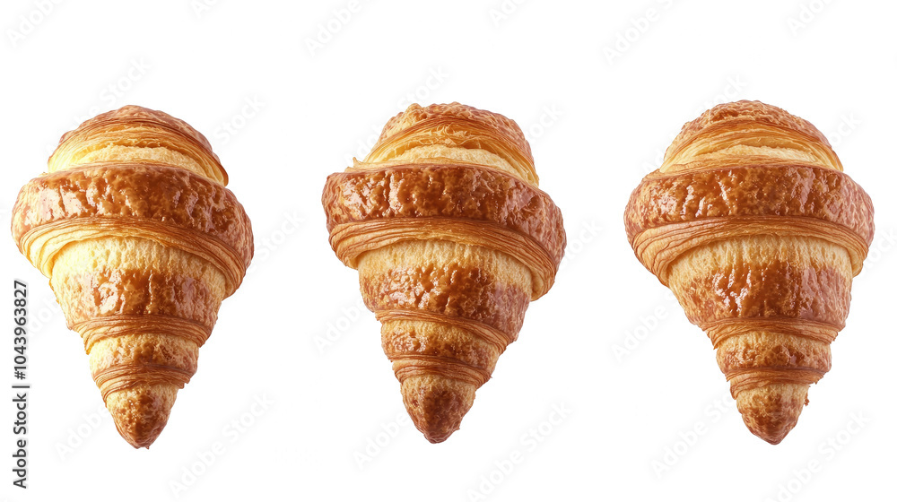 Poster set of three fresh croissants on a transparent background generative ai