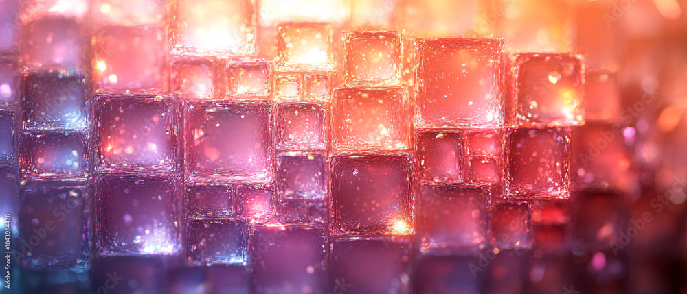 Poster Abstract Colorful Cubes with Glowing Lights Background