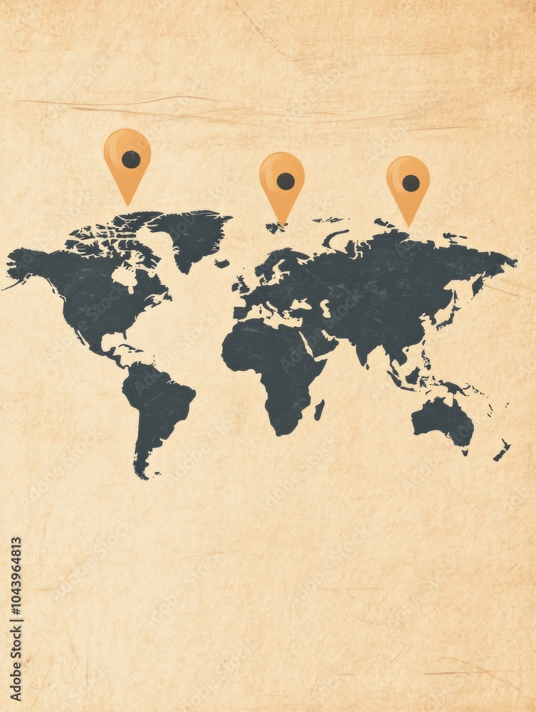 Aufkleber discover major travel destinations with map pins on a minimalistic world map highlighting places to 