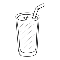 Hand drawn doodle juice glass with a straw on a white background.