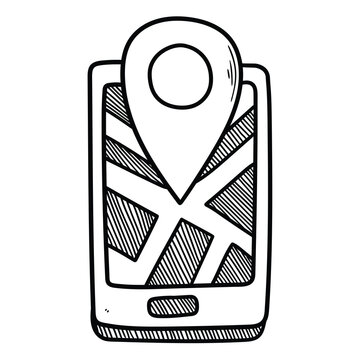 recommend clip art: Hand drawn doodle mobile phone navigator on white background.