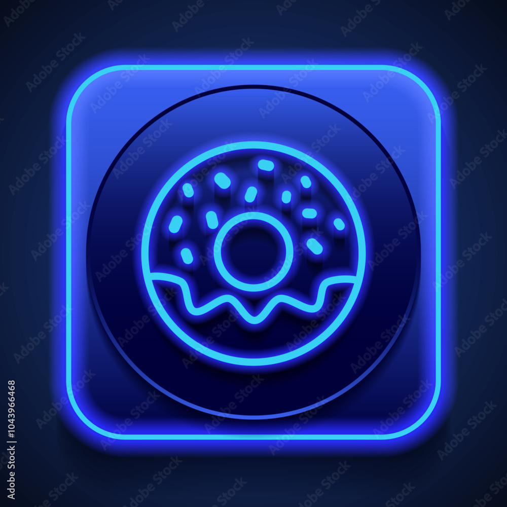 Poster donut simple icon vector. flat design. blue neon style on button. with shadow