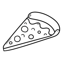 Hand drawn doodle pizza slice on white background.