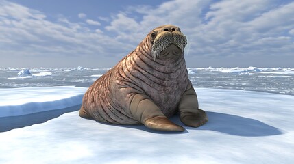 Walrus on Ice Floe in the Arctic Ocean.