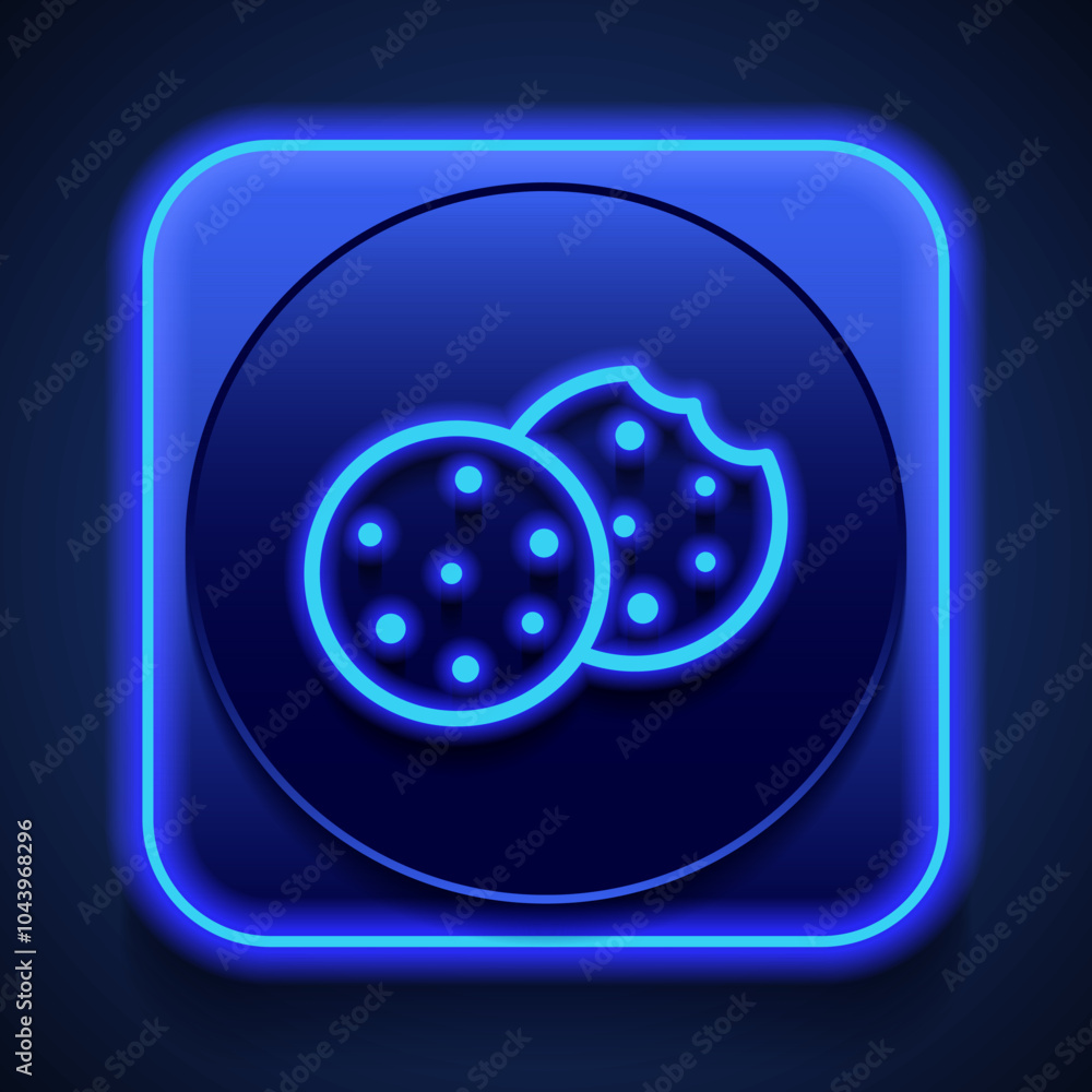 Poster cookie simple icon vector. flat design. blue neon style on button. with shadow