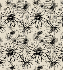Abstract Digital Hand Drawn Seamless Floral pattern background, ready for print allover flower textile print pattern.