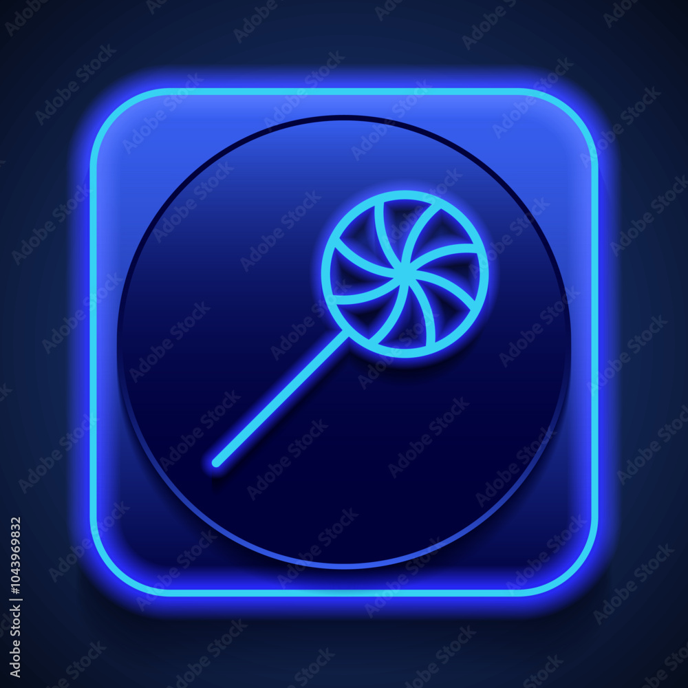 Poster candy simple icon vector. flat design. blue neon style on button. with shadow