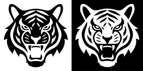 Tiger head vector in editable format. Black and white tiger mascot logo head
