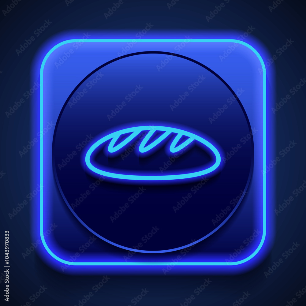 Poster bread simple icon vector. flat design. blue neon style on button. with shadow