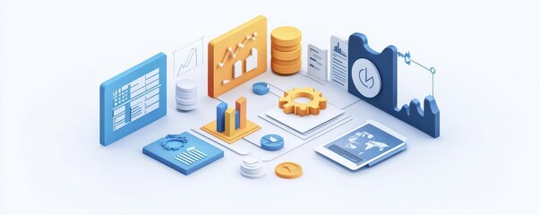 Obraz premium 3D icon of team management strategies, flat design, side view, business workflow theme, cartoon drawing, Splitcomplementary color scheme