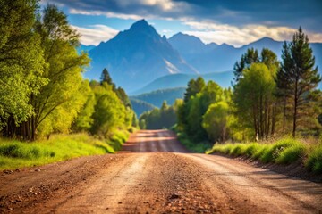Fototapeta premium Scenic dirt road with trees and mountains in background