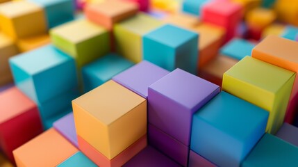 Obraz premium Vibrant 3D Render of Colorful Stacked Blocks, Geometric Abstract Design
