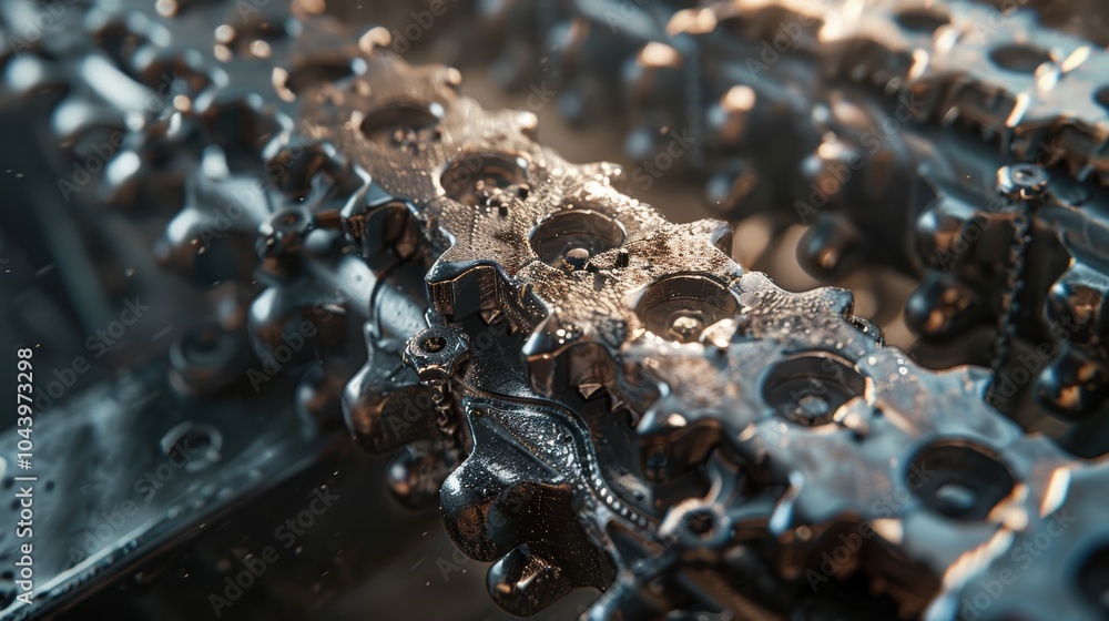 Poster collaborative efficiency: gear chain symbolizing teamwork and mechanical precision in business desig