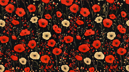 Fototapeta premium Illustrated colorful pattern of poppy flowers
