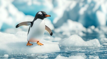 Fototapeta premium A Penguin Standing on an Iceberg in the Antarctic.