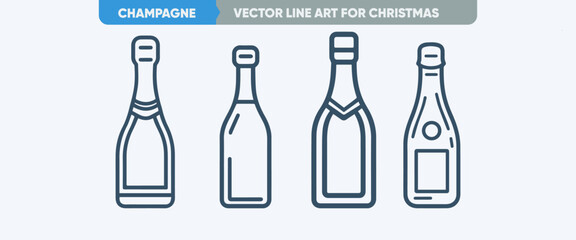 Minimal Thin Line Champagne Bottle Icon Set: Ideal Outline Icons for Christmas and New Year
