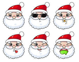 Christmas kawaii Santa character, Santa's emoji.