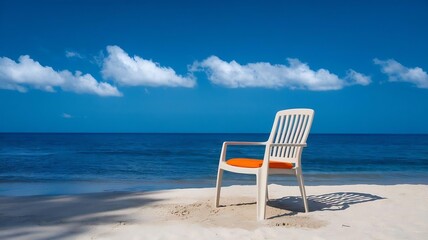 Summer beach concept, chair on blue background