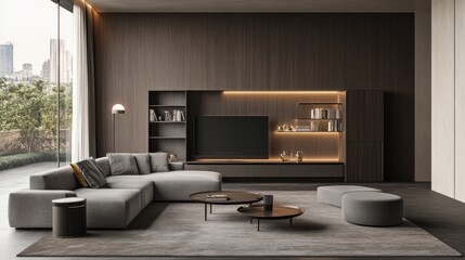 Modern Living Room with Elegant Design and Warm Lighting