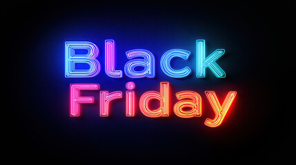 Obraz premium Black background with the text Black Friday in a neon style, vibrant color scheme, colorful glowing light effects on the letters