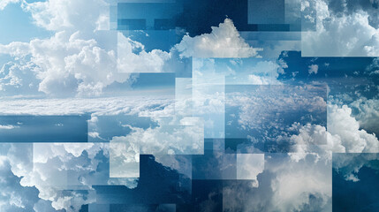 banner design collage displays photos of the sky under various weather conditions, emphasizing meteorology and climate change