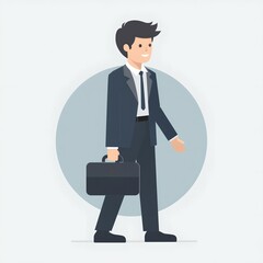 Professional flat design businessperson icon with suit briefcase dark gray and navy tones