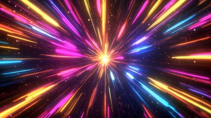 Obraz premium Radiating Neon Light Burst, futuristic flashes, Motion lights, Colorful Streaks on Dark Background