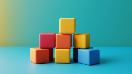 Obraz premium Colorful Building Blocks on a Blue Surface