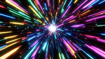 Fototapeta premium Radiating Neon Light Burst, futuristic flashes, Motion lights, Colorful Streaks on Dark Background