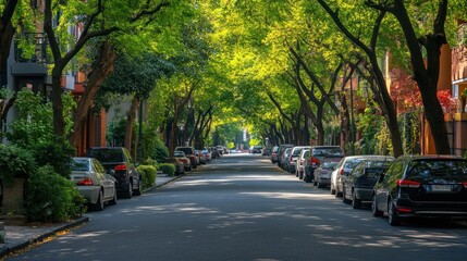 Tree Lined Street in City