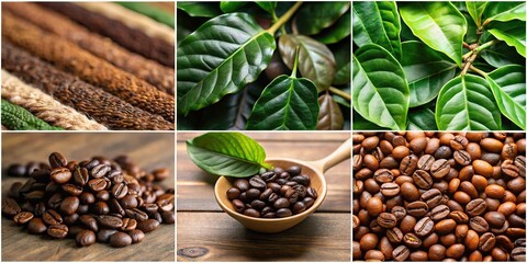 Obraz premium coffee plant moodboard capturing coffee cultivation