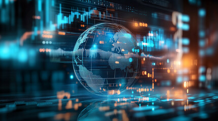A close-up view of a computer screen displaying stock exchange graph and chart representing increased and decreased price in the stock market.	