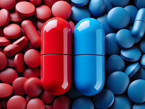 Red pill or blue pill choice, the choice is yours, truth and lie, right and wrong concept
