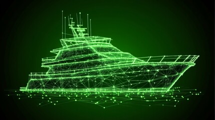Green Plexus Yacht Luxury Vessel Visualization, Maritime Technology, Digital Navigation Concept