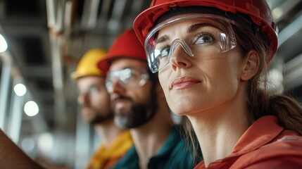 A diverse team of engineers in safety gear work collaboratively on a site, demonstrating teamwork and expertise to ensure efficient project execution.