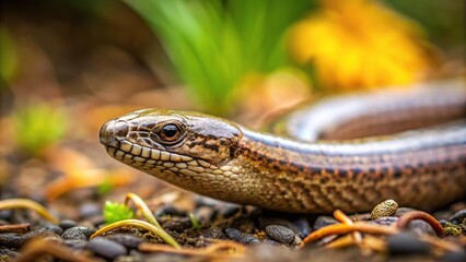 Close-up slow worm sneaking in forest