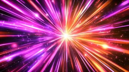 Radiating Neon Light Burst, futuristic flashes, Motion lights,  Colorful Streaks on Dark Background