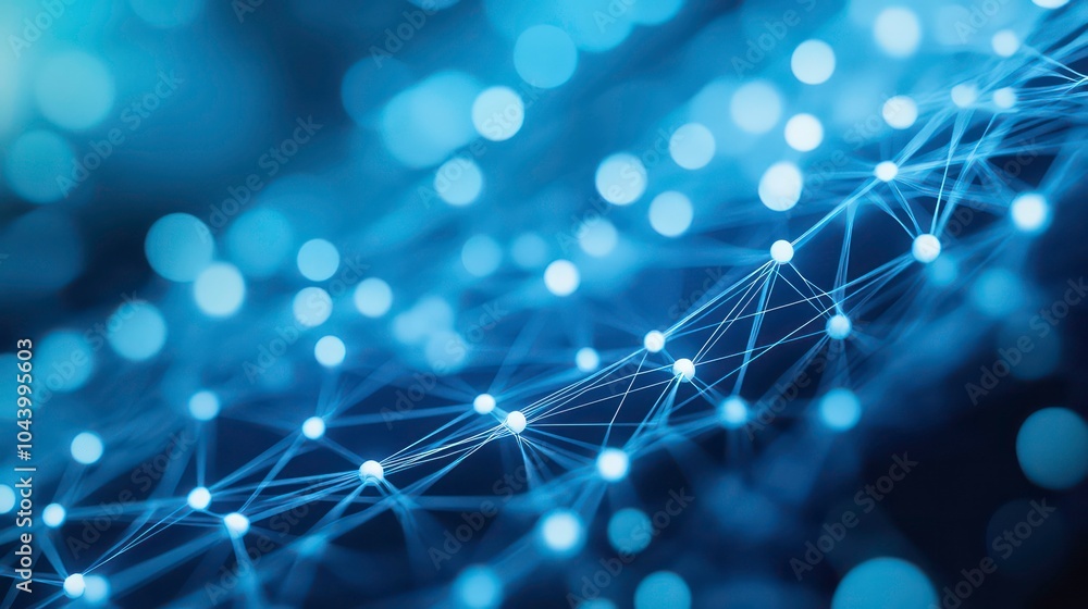 Aufkleber Abstract blue and white network connection on a dark background.