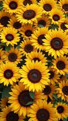 Vibrant sunflowers in full bloom creating a warm and sunny backdrop © GMeta
