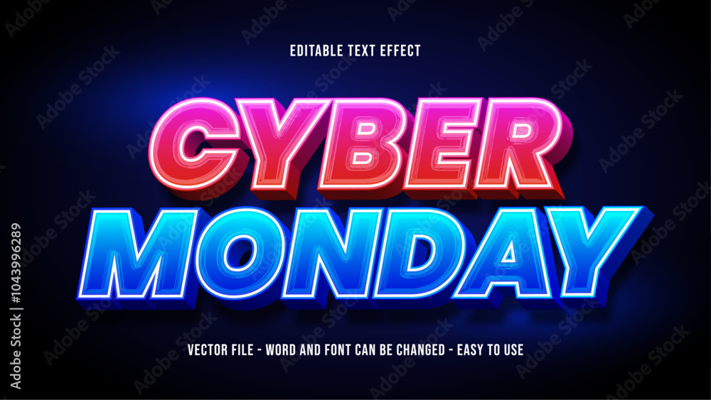 Poster cyber monday text effect, editable bright light theme text style effect