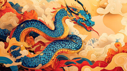 Fototapeta premium chinese lunar new year with lantern and traditional lion dance background, year of the snake festival celebration background