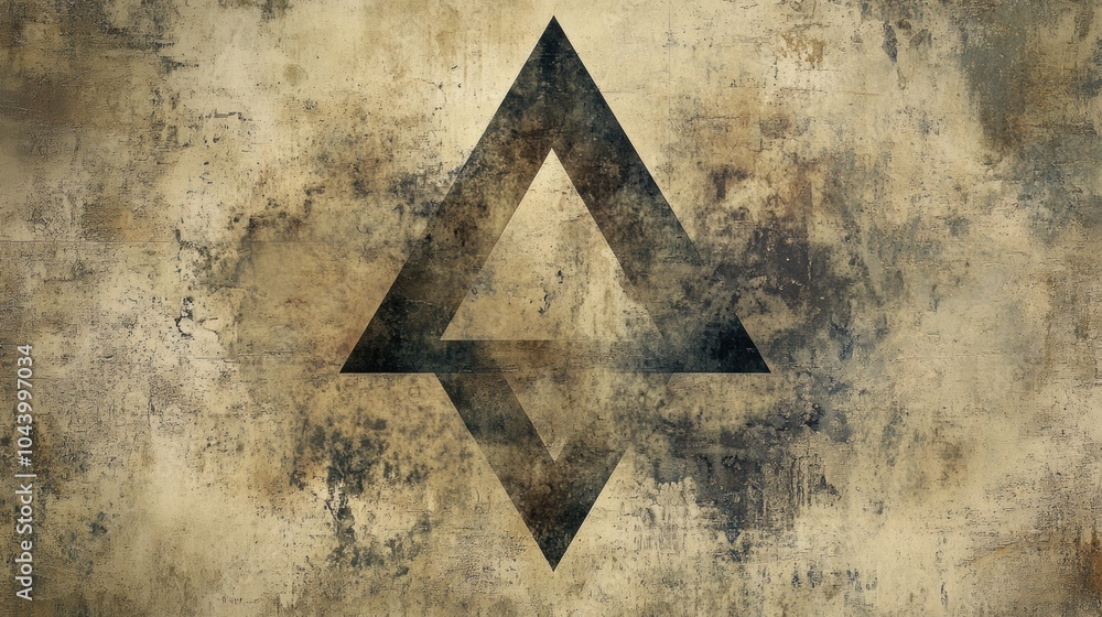 Poster triangular shapes in various sizes create a striking pattern on a textured surface, blending earthy 