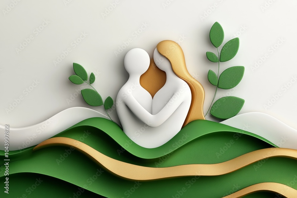 Poster Abstract minimalist design of two figures embracing, representing appreciation and connection with soft, clean lines