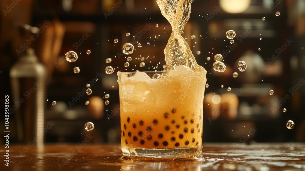 Poster Refreshing Bubble Tea with Splash Effect