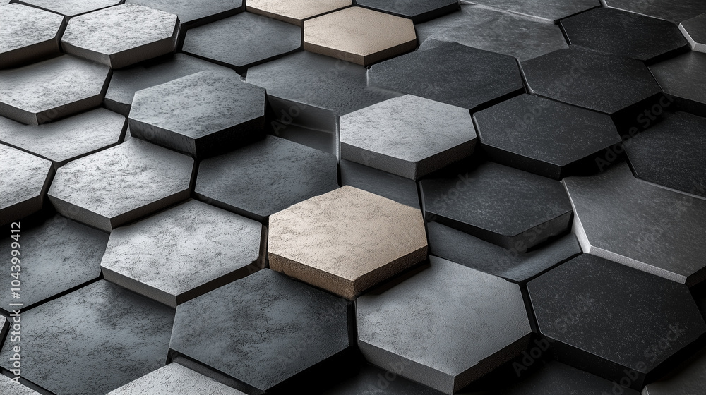 Aufkleber abstract background design with grey black steel rust textured material in hexagons geometric patter