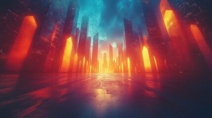 Obraz premium visual representation of business communication and growth featuring upward arrows and graphs in a wideangle perspective ideal for banners and advertisements exuding professionalism