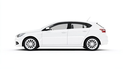 Sleek White Hatchback Car on White Background